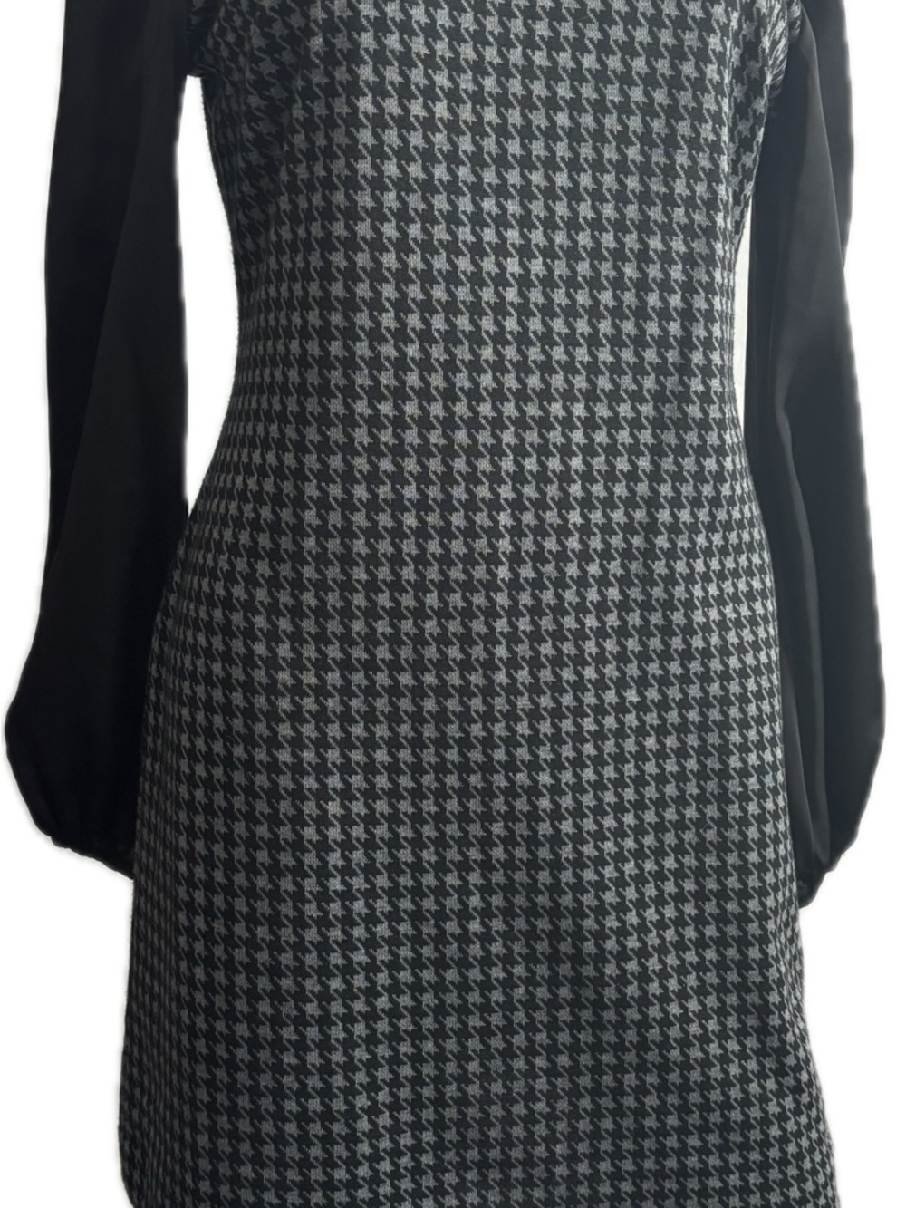 Tommy Hilfiger Black and Gray Houndstooth Long-Sleeve Dress